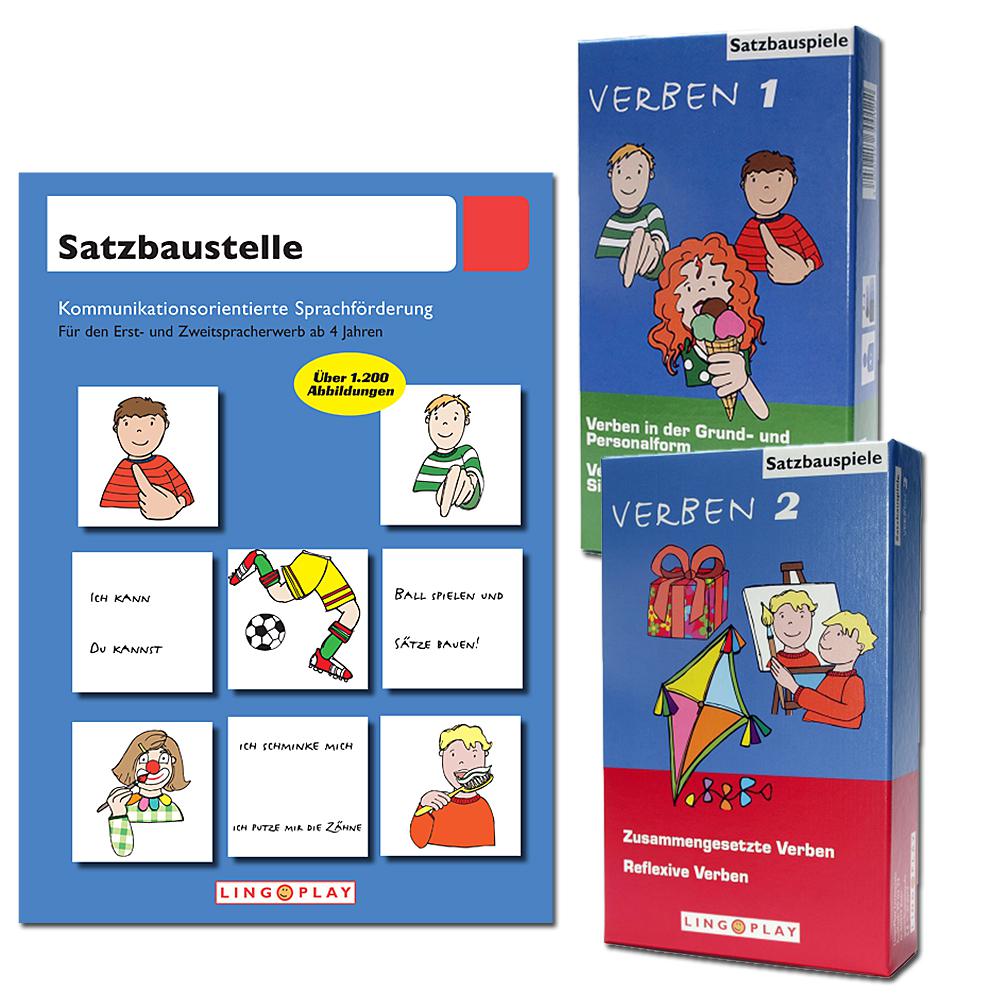 Paket: Satzbaustelle - Arbeitsbuch & 2 Spieleboxen